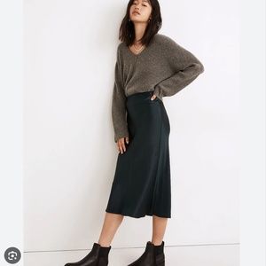 00 Madewell midi satin slip skirt dark teal